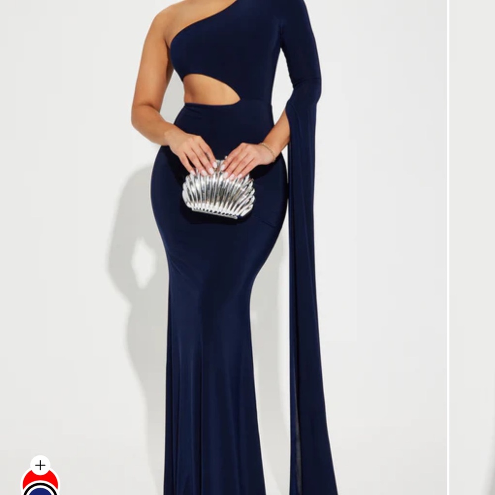 Elegant Navy One-Shoulder Evening Gown